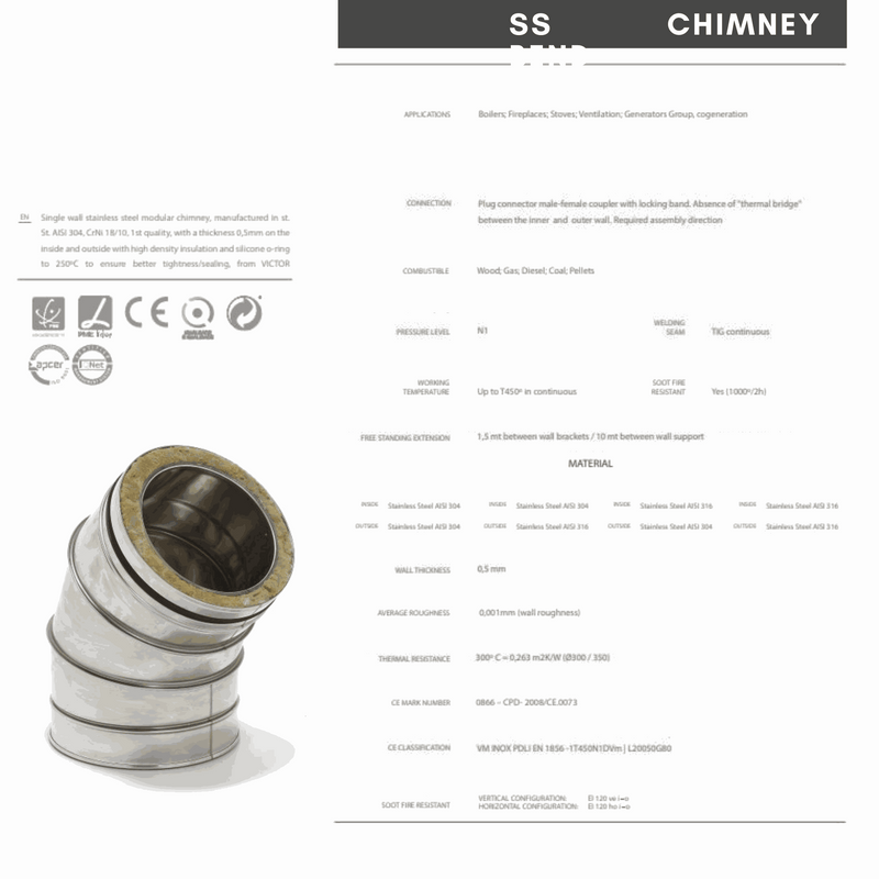 Insulated 45 Angle Chimney Bend Pipe